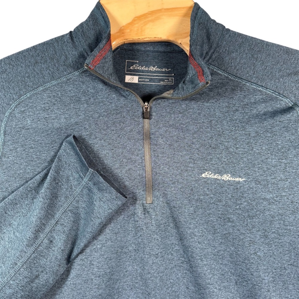 Eddie Bauer Pullover Motion Men TL Blue Heathered Quarter Zip FreeDry Activewear